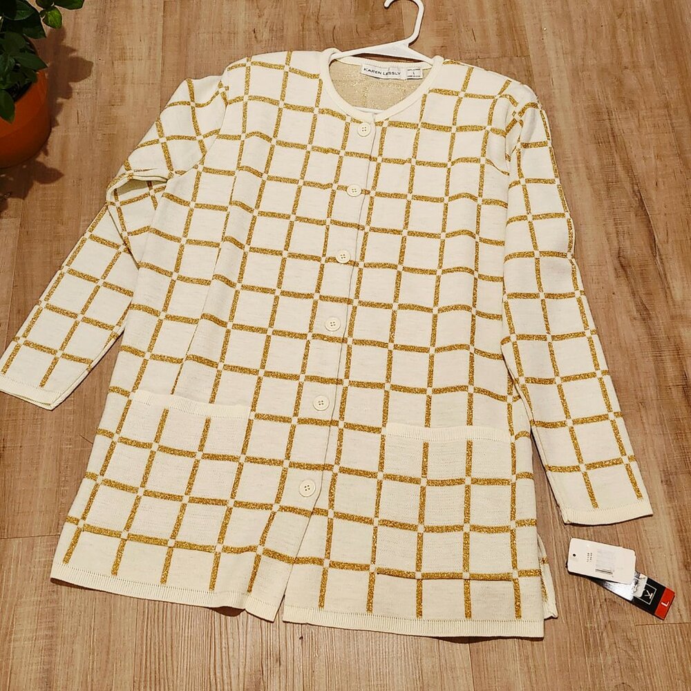 Absolutely Gorgeous New Elegant Cream & Gold Karen Lessly Women's Sweater L